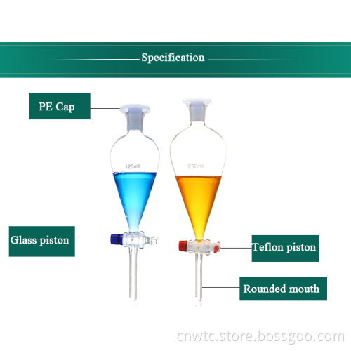 High Borosilicate Glass Pear-Shaped Dispensing Funnel with PTFE Key for Laboratory - 60ml to 1000ml Capacity